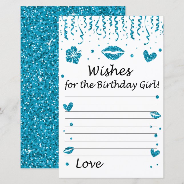 Blue glitter Wishes for the birthday girl (Front/Back)