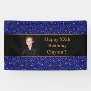 Blue Glitter With Message Photo Birthday Banner