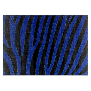 Blue glitter zebra stripes glass cutting board