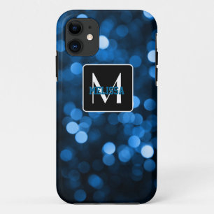 Blue glittering lights - Personalise Your Own iPhone 11 Case