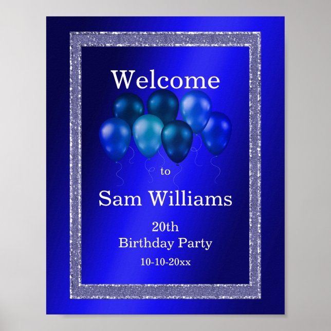 Blue Glitters & Birthday Balloons Poster (Front)