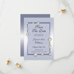 Blue Glitters & Diamond Decoration Birthday Save The Date
