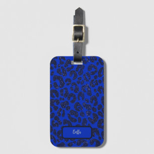 Blue Glittery Leopard Pattern Luggage Tag