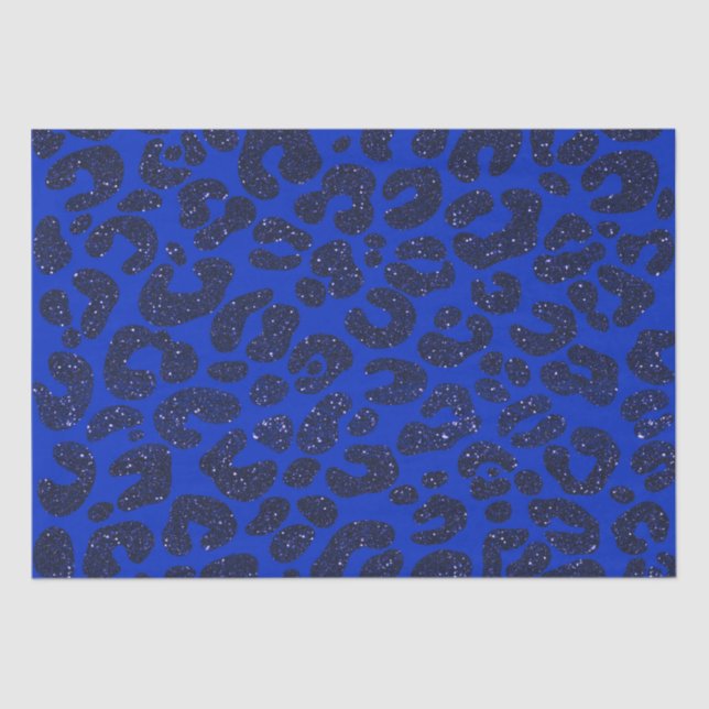 Blue Glittery Leopard Pattern Tissue Paper (Front)