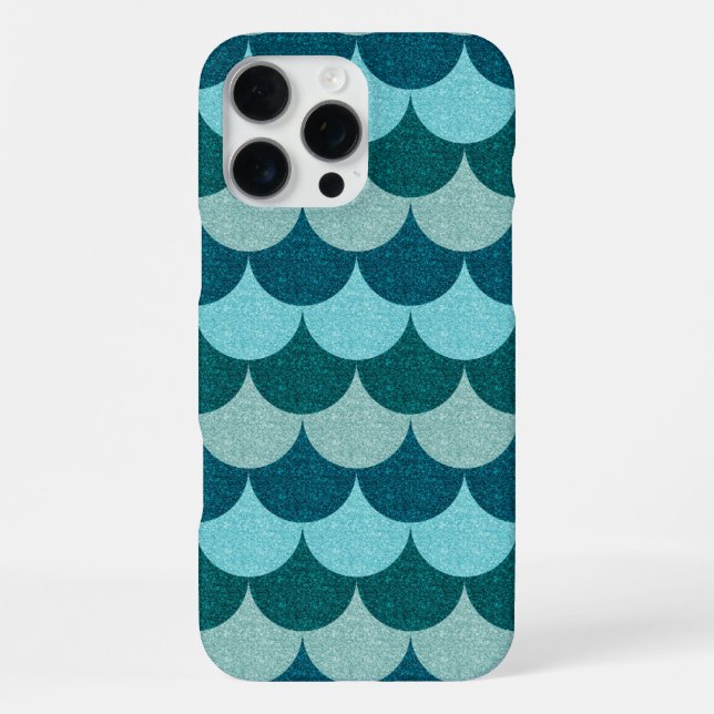 Blue Glittery Mermaid Scales Pattern iPhone Case (Back)