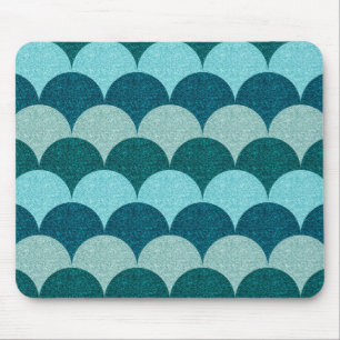 Blue Glittery Mermaid Scales Pattern Mouse Mat