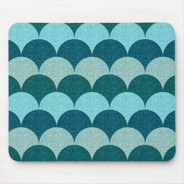 Blue Glittery Mermaid Scales Pattern Mouse Mat (Front)