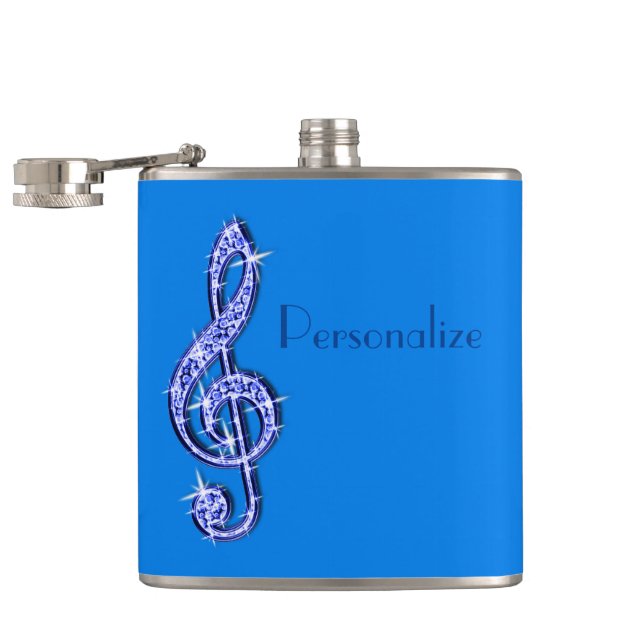 Blue Glitzy Sparkly Music Notes Hip Flask (Opened)