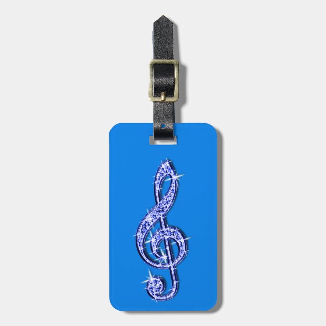 Blue Glitzy Sparkly Music Notes Luggage Tag (Front Vertical)