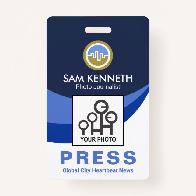 Blue Global Wave Press Staff Photo Journalist ID Badge (Front)