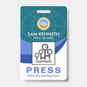 Blue Global Wave Press Staff Photo Reporter ID Badge