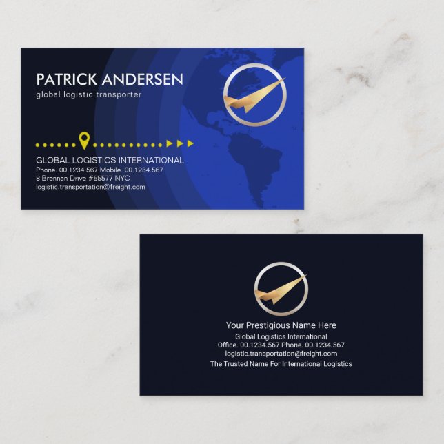 Blue Globe Layers Silver Jet Plane Logistics Business Card (Front/Back)
