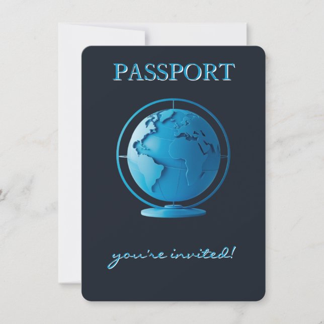 Blue Globe Passport Travel Baby Shower Invitation (Front)