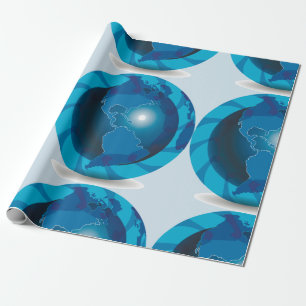 Blue Globe Wrapping Paper