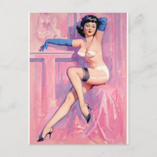 Blue Gloves Pinup Postcard