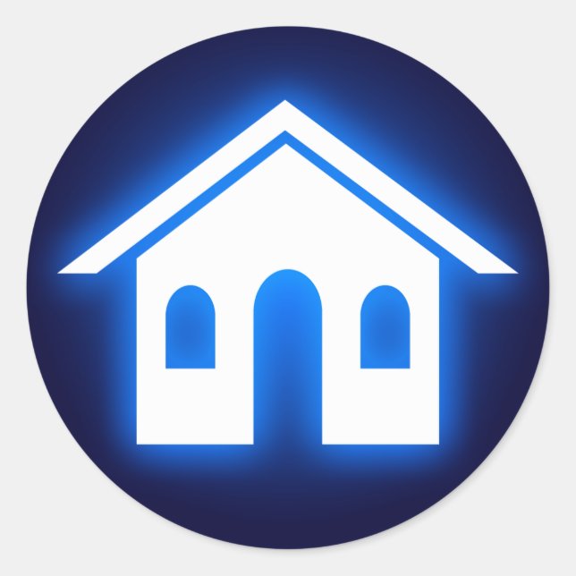 blue glow home classic round sticker (Front)