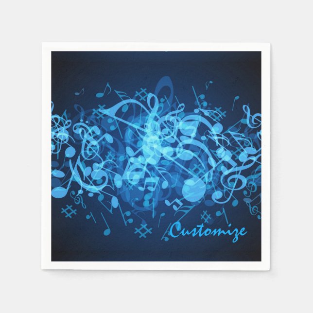 Blue Glow Music Notes Napkins (Front)