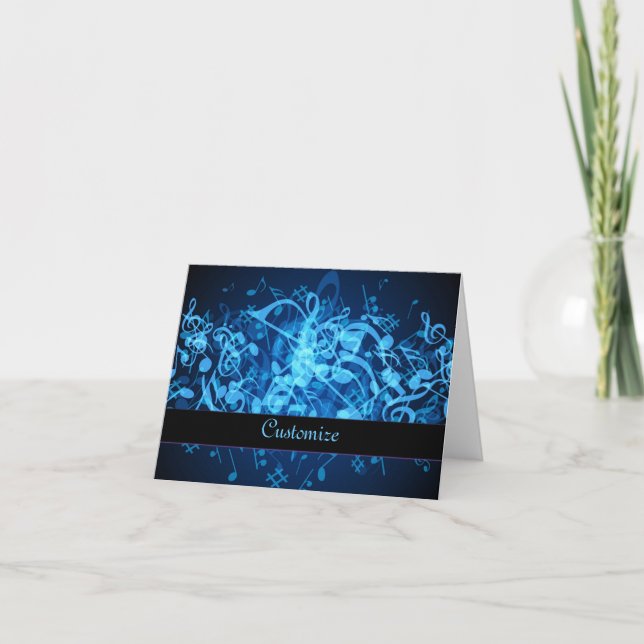 Blue Glow Music Notes Note Card (Front)
