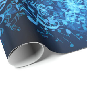 Blue Glow Music Notes Pattern Wrapping Paper