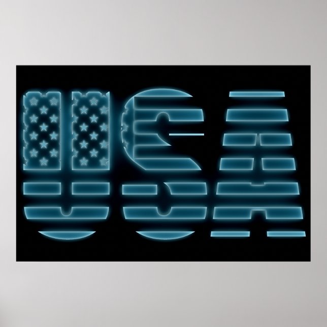 Blue Glow Neon USA American Photo Wall Poster (Front)