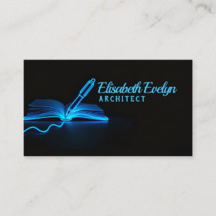 Blue Glow of Wisdom: Pen and Book in Darkness Business Card
