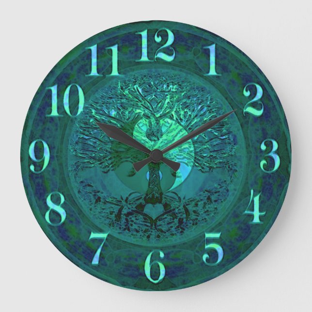 Blue Glow Yin Yang with Tree of Life Large Clock (Front)