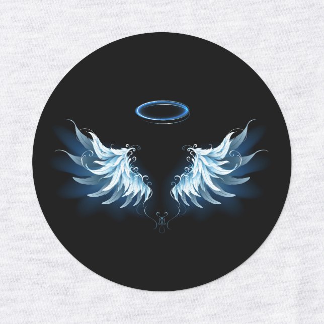 Blue Glowing Angel Wings on black background (Design 1)