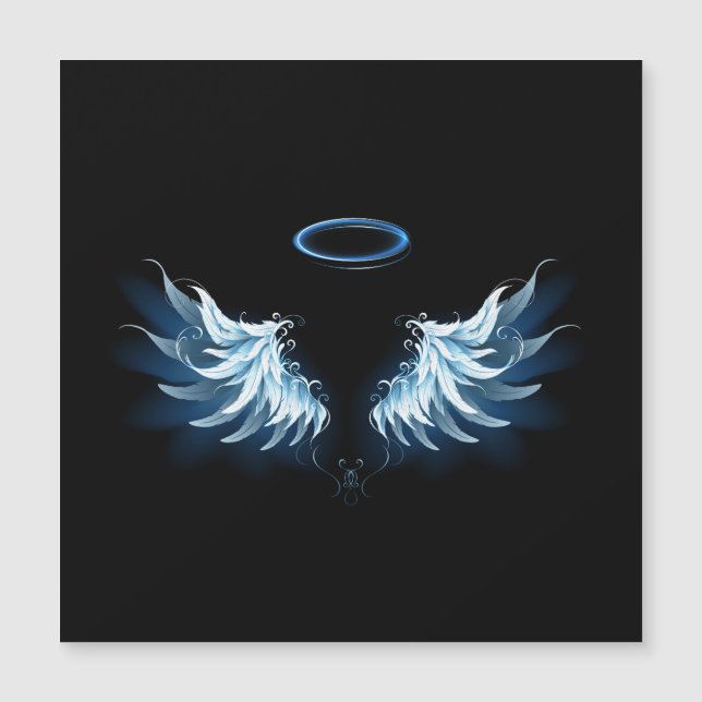 Blue Glowing Angel Wings on black background (Front)