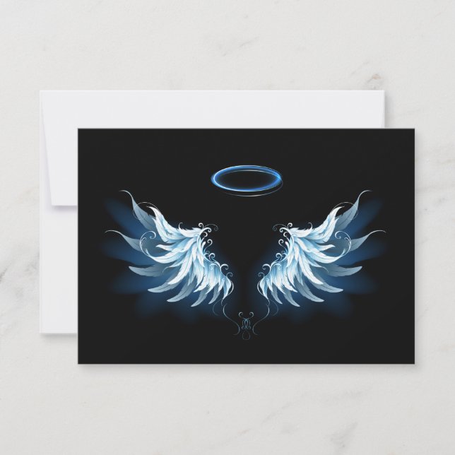 Blue Glowing Angel Wings on black background (Front)