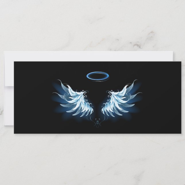 Blue Glowing Angel Wings on black background (Front)