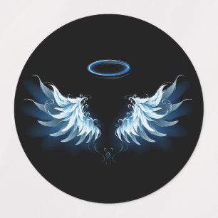 Blue Glowing Angel Wings on black background