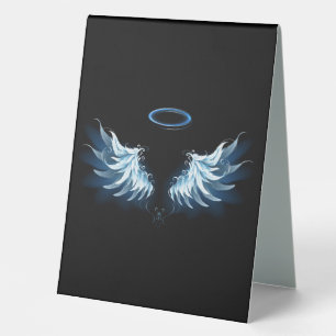 Blue Glowing Angel Wings on black background