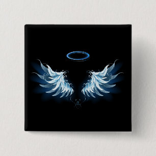 Blue Glowing Angel Wings on black background 15 Cm Square Badge