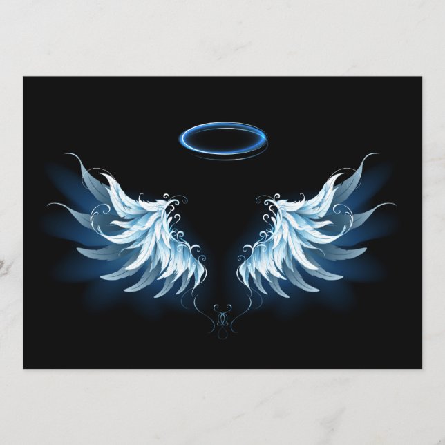 Blue Glowing Angel Wings on black background Advice Card (Front)