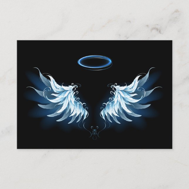 Blue Glowing Angel Wings on black background Advice Card (Front)