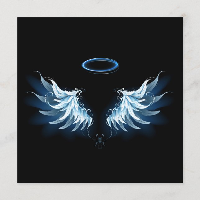 Blue Glowing Angel Wings on black background Advice Card (Front)