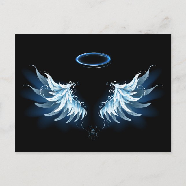 Blue Glowing Angel Wings on black background Advice Card (Front)