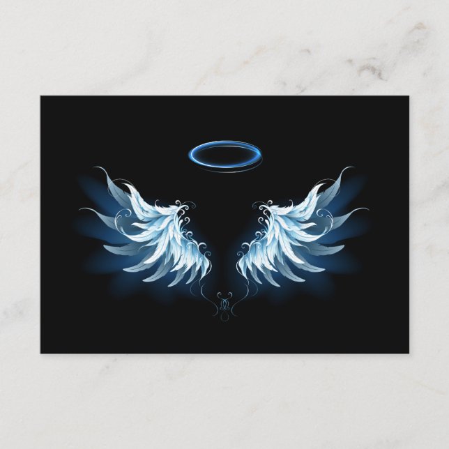 Blue Glowing Angel Wings on black background Advice Card (Front)