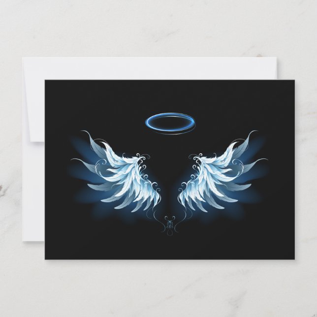 Blue Glowing Angel Wings on black background Announcement (Front)