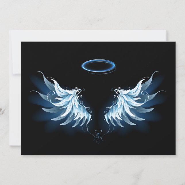 Blue Glowing Angel Wings on black background Announcement (Front)