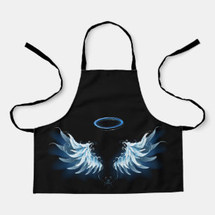 Blue Glowing Angel Wings on black background Apron