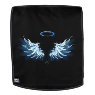 Blue Glowing Angel Wings on black background Backpack
