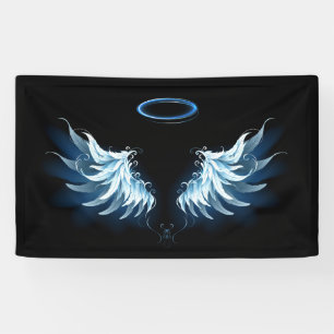 Blue Glowing Angel Wings on black background Banner