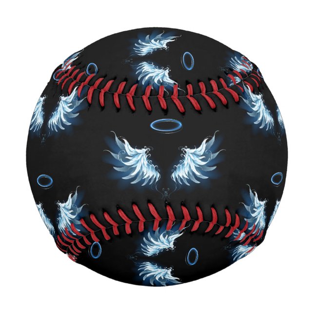 Blue Glowing Angel Wings on black background Baseball (Front)