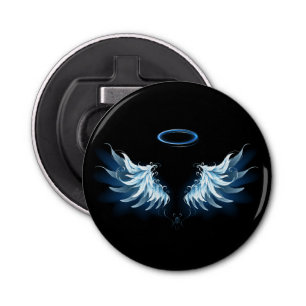 Blue Glowing Angel Wings on black background Bottle Opener