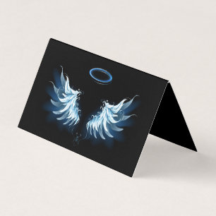 Blue Glowing Angel Wings on black background Business Card