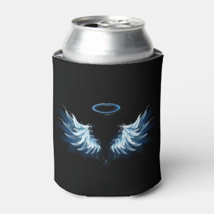 Blue Glowing Angel Wings on black background Can Cooler