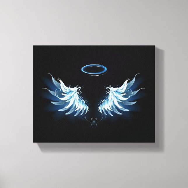 Blue Glowing Angel Wings on black background Canvas Print (Front)