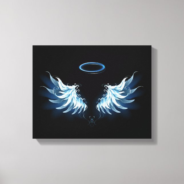 Blue Glowing Angel Wings on black background Canvas Print (Front)