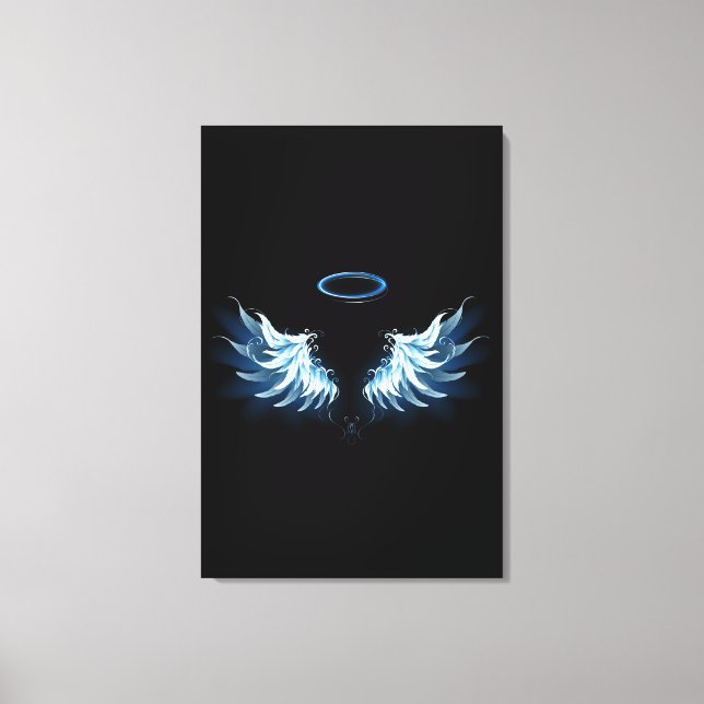 Blue Glowing Angel Wings on black background Canvas Print (Front)